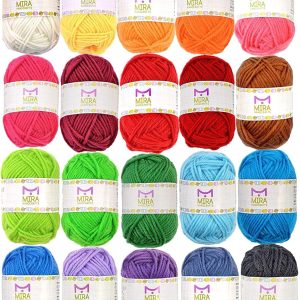 20 Acrylic Yarn Skeins - 438 Yards Multicolored Yarn in Total – Great Crochet and Knitting Starter Kit for Colorful Craft – Assorted Colors