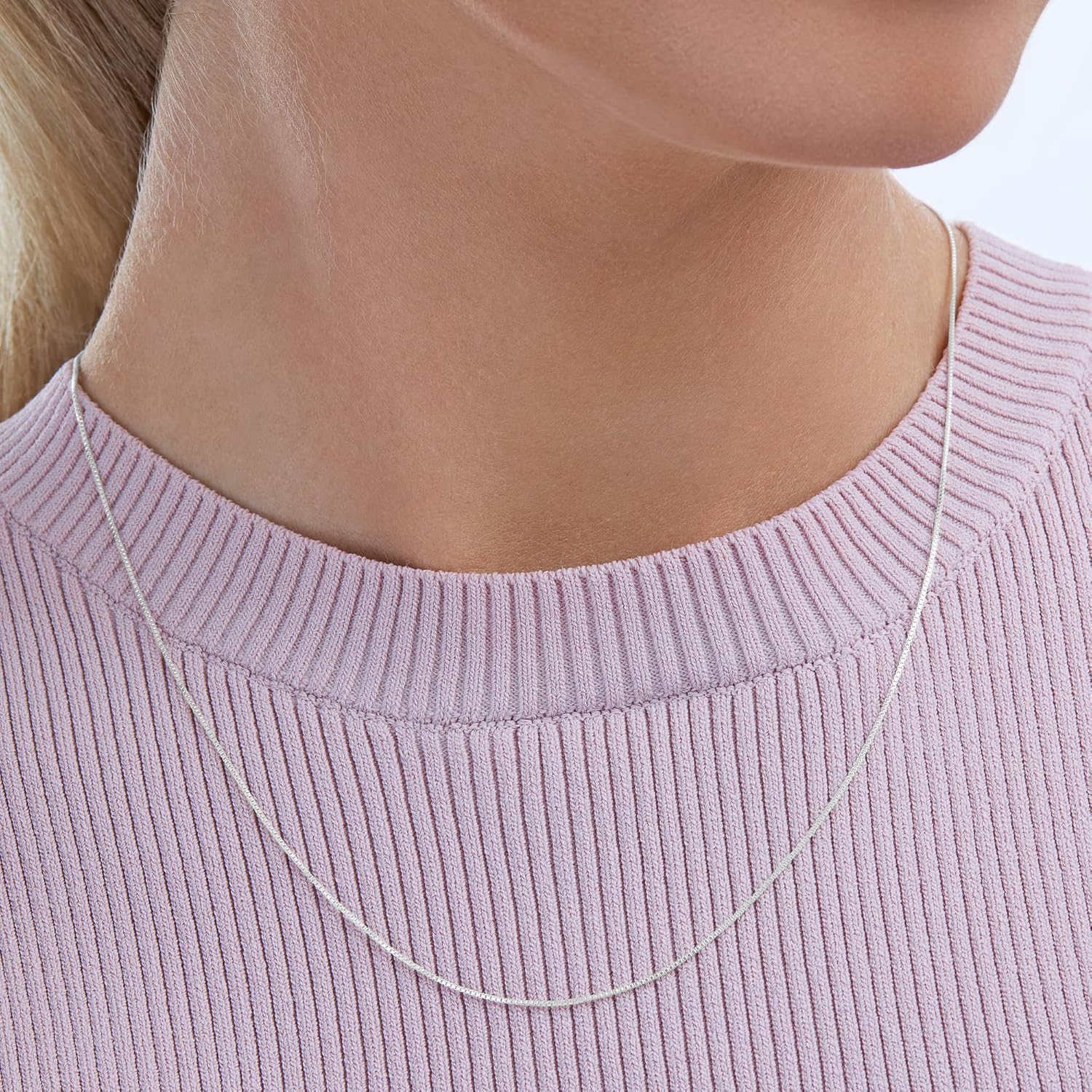 Sterling Silver Thin 0.8mm Box Chain Necklace | Available in Yellow Gold or Silver | 16", 18", 20", 24", or 30" (previously Amazon Collection) - Image 2