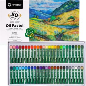 Artecho Oil Pastels Set of 50 Colors (8 x 60 mm), Soft Oil Pastels for Art Painting, Drawing, Blending, Oil Crayons Pastels Art Supplies for Artists, Beginners, Students, Teachers