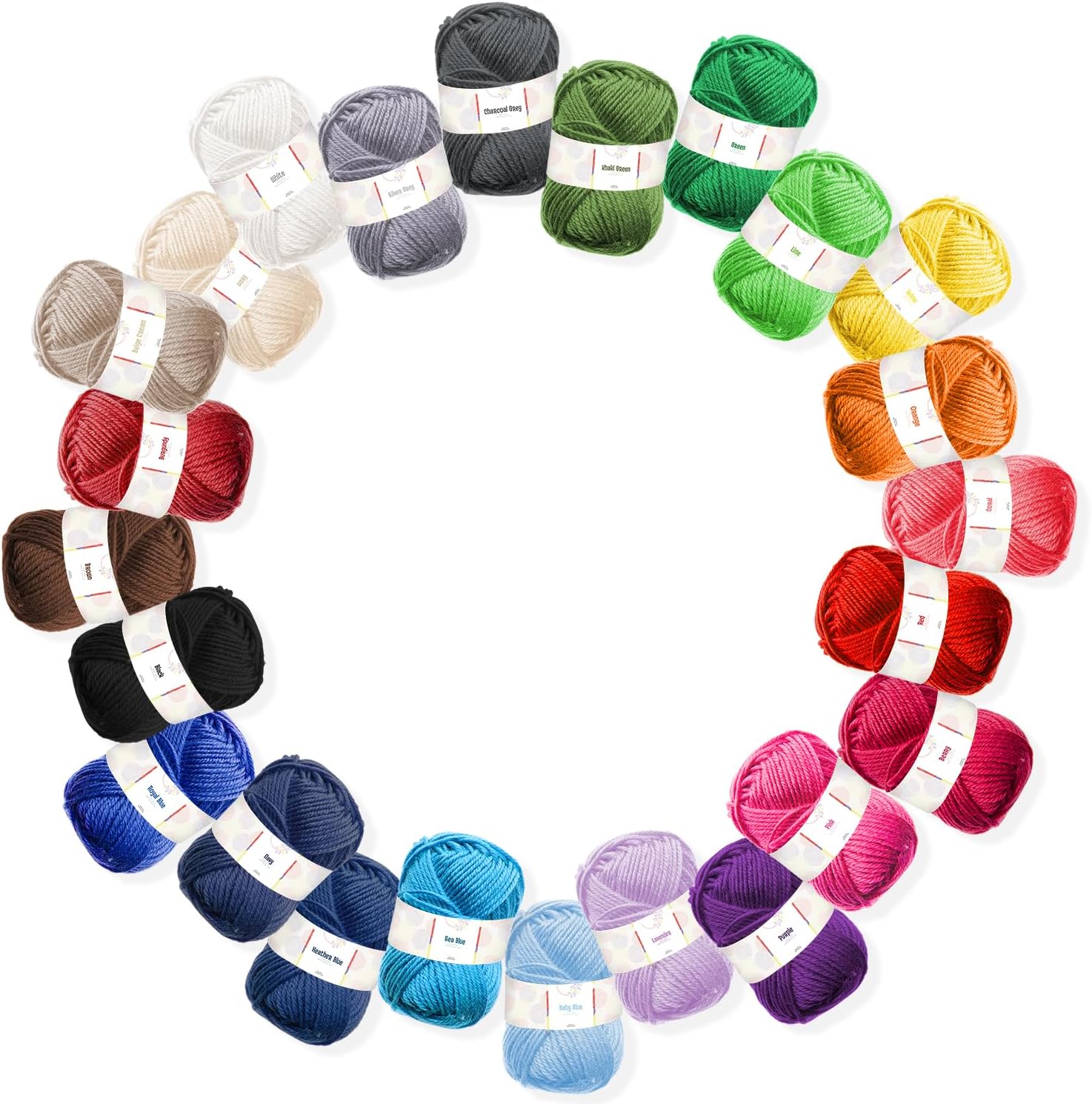 Hearth & Harbor Soft Yarn 2400 Yards (24x50g), Acrylic Yarn for Crocheting & Knitting, 24 Vivid Colors, Perfect for Crafts, Amigurumi Yarn Set