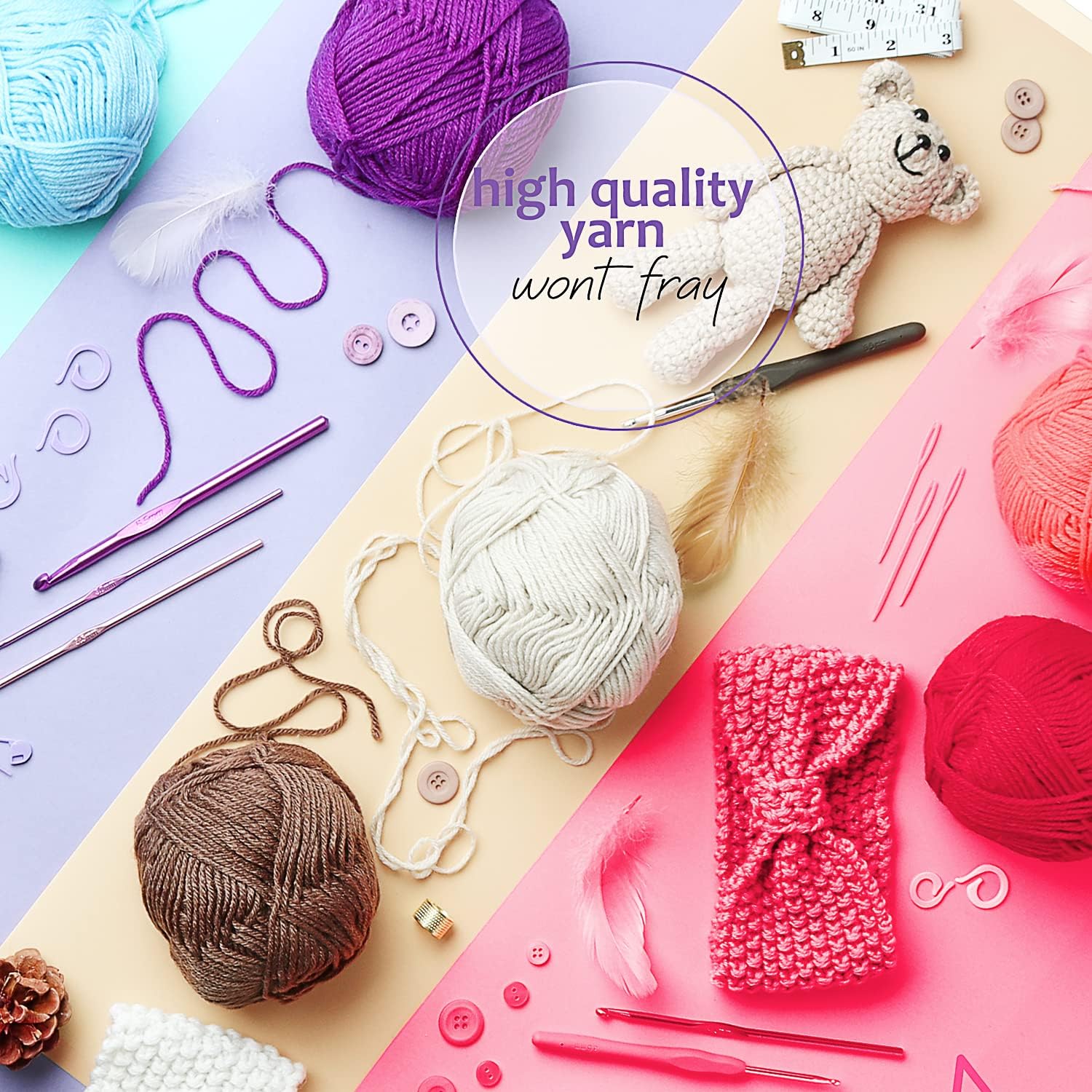 Hearth & Harbor Soft Yarn 2400 Yards (24x50g), Acrylic Yarn for Crocheting & Knitting, 24 Vivid Colors, Perfect for Crafts, Amigurumi Yarn Set - Image 4