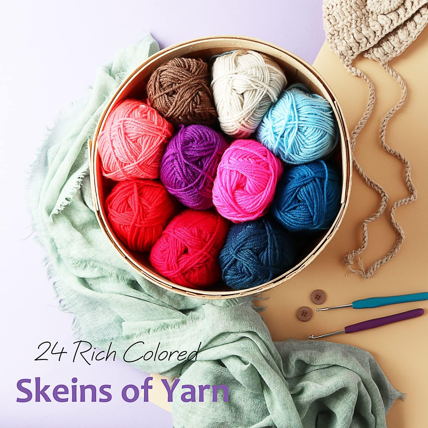 Hearth & Harbor Soft Yarn 2400 Yards (24x50g), Acrylic Yarn for Crocheting & Knitting, 24 Vivid Colors, Perfect for Crafts, Amigurumi Yarn Set - Image 6