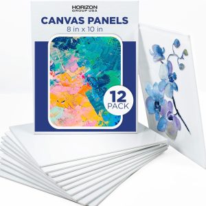 Horizon Group USA 8x10 Canvas Panel Boards Value Pack of 12, Primed, Perfect for Painting Projects, Watercolor, Oil & Acrylic Paints, Paint Canvas for Kids, Students, & Professionals,White