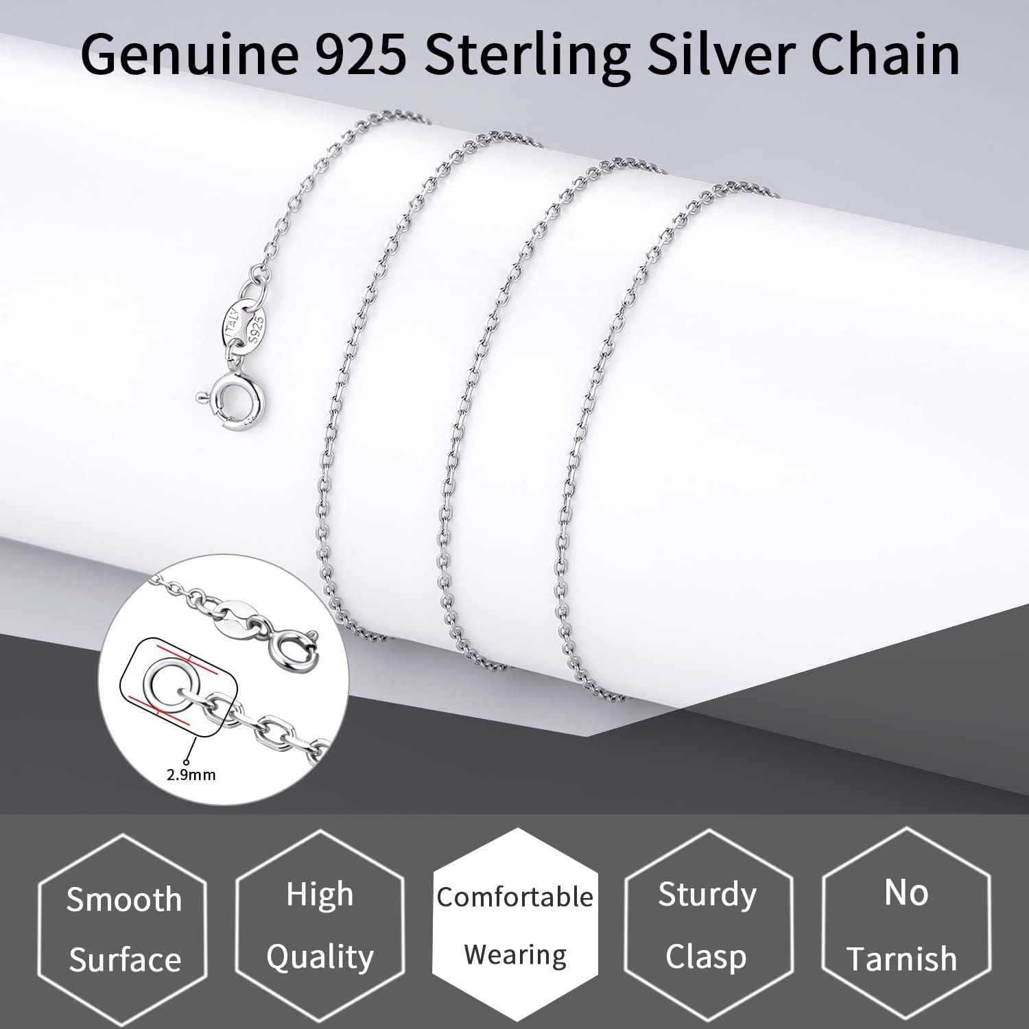 925 Sterling Silver Chain Necklace Chain for Women 1.1mm Cable Chain Necklace Upgraded Spring-Ring Clasp - Thin & Sturdy - Italian Quality 16/18/20/22/24 Inch - Image 2