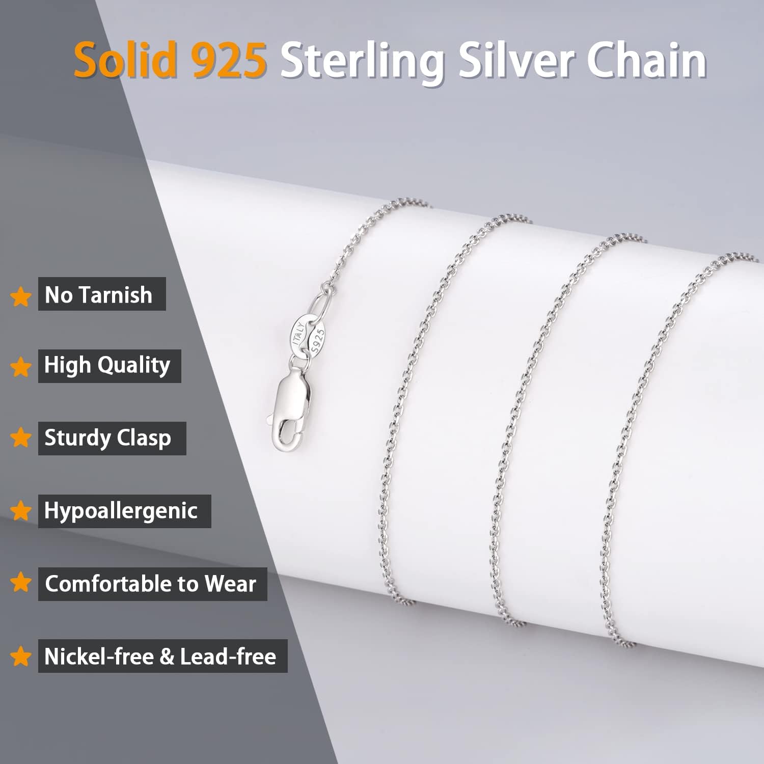 Solid 18K Gold Over 925 Sterling Silver Chain Necklace for Women Girls, 0.8mm Box Chain Lobster Claw Clasp-Super Thin & Strong Necklace Chain 16/18/20/22/24 Inch - Image 2