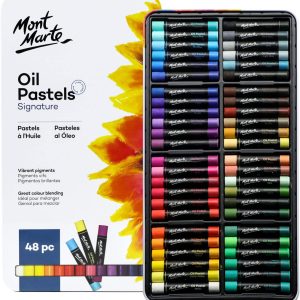 Mont Marte Oil Pastels in Tin Box Signature 48pc, 48 Assorted Colors, Vibrant Oil Pastel Set, Great Blending and Layering, Comes in Storage Case, Ideal for Art, Craft, Coloring and Sketching