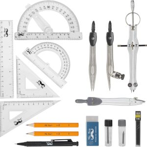 Mr. Pen Geometry Set with 6 Inch Swing Arm Protractor, Divider, Set Squares, Ruler, Compasses and Protractor, 15 Piece Set