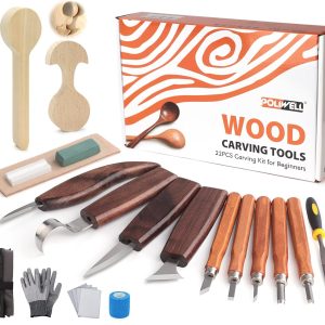 Wood Carving Kit 22PCS Wood Carving Tools Hand Carving Knife Set with Anti-Slip Cut-Resistant Gloves, Needle File Wood Spoon Carving Kit for Beginners Whittling Kit for Kids Adults Woodworking DIY