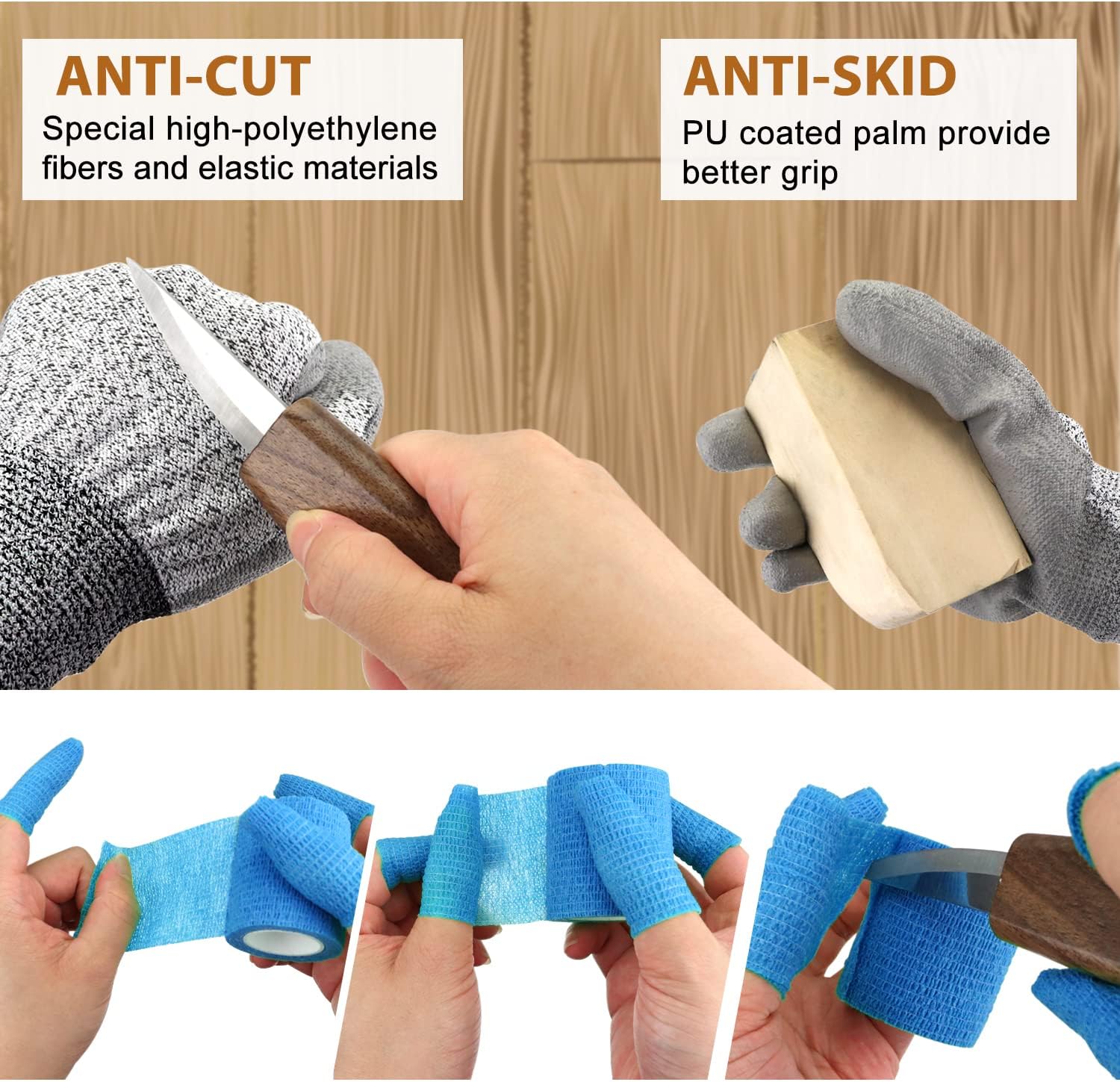 Wood Carving Kit 22PCS Wood Carving Tools Hand Carving Knife Set with Anti-Slip Cut-Resistant Gloves, Needle File Wood Spoon Carving Kit for Beginners Whittling Kit for Kids Adults Woodworking DIY - Image 4